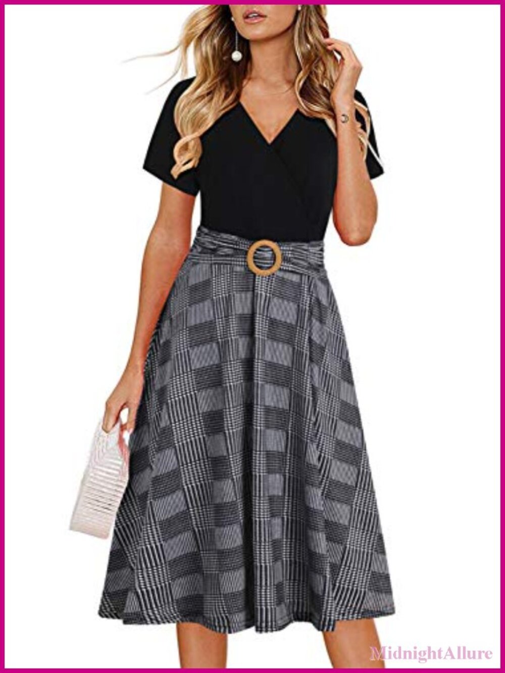 HELYO Women's Criss-Cross V Neck Short Sleeve Fit and Flare Tea Dress with